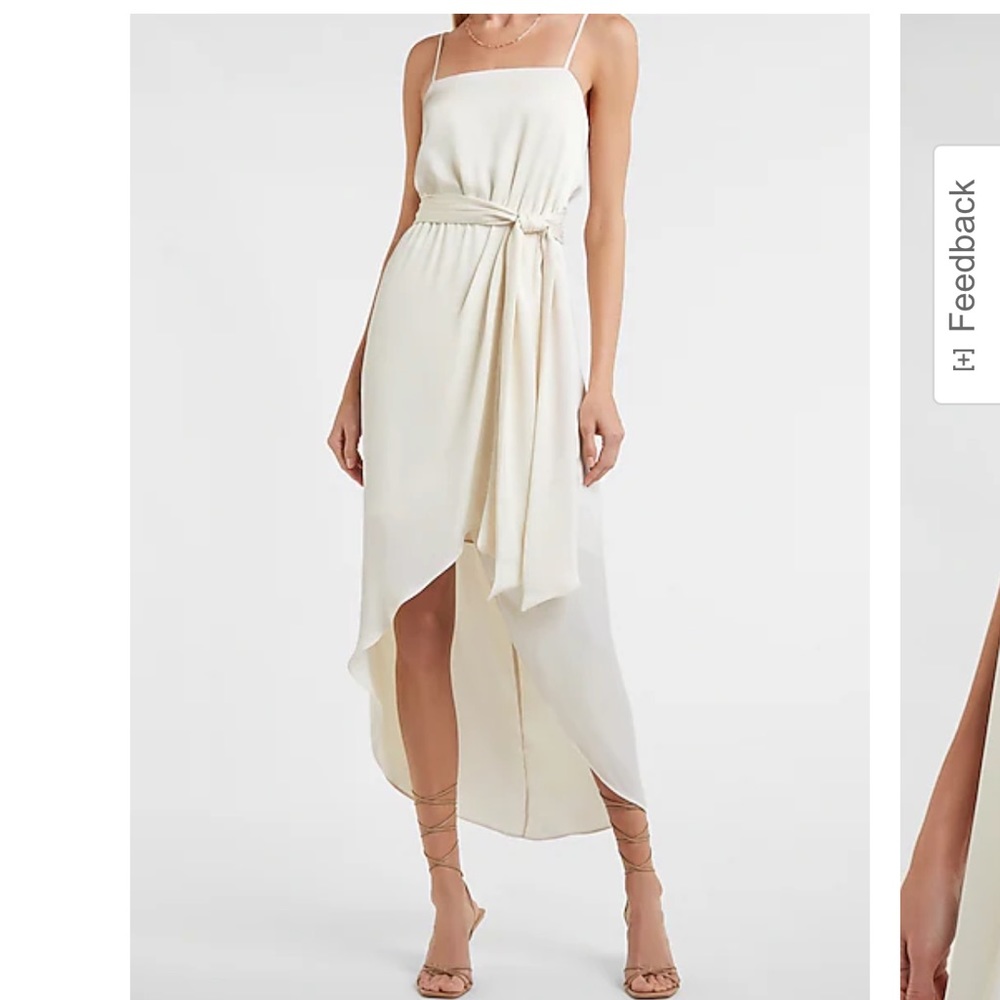 Satin Silk Belted Tie Waist Hi-Lo Maxi Dress Small